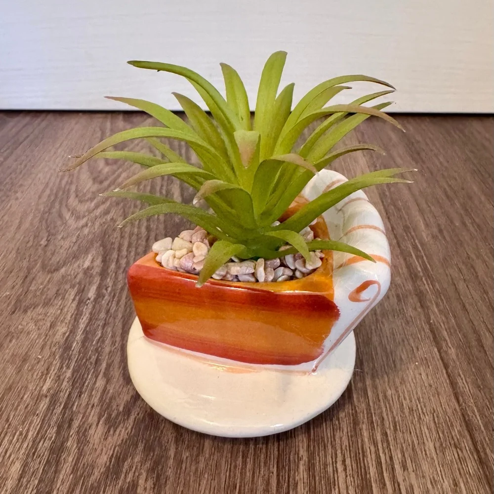 Fall Thanksgiving Pumpkin Pie Ceramic Planter with Green Succulent